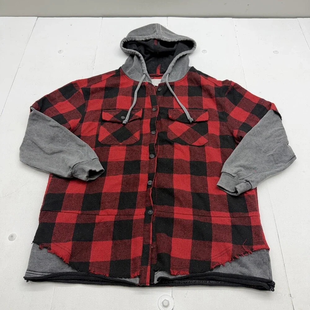 Oli & Hali Jacket Womens Small Red Plaid Flannel Hooded Button Front Layered
